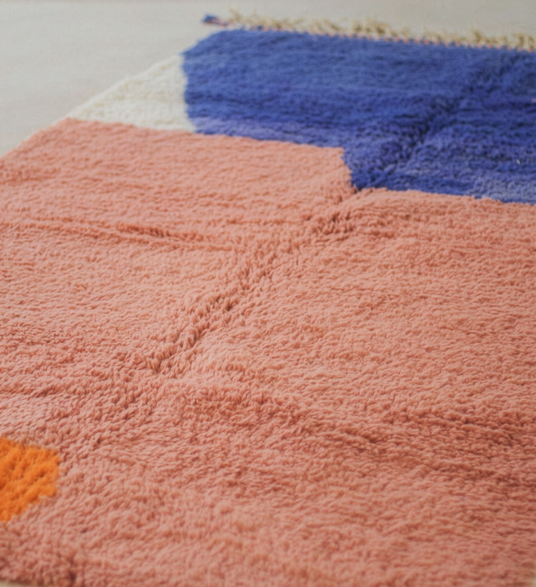 Custom Beni Ourain Rug | Abstract Cobalt Blue &amp; Dusty Pink Color Block
