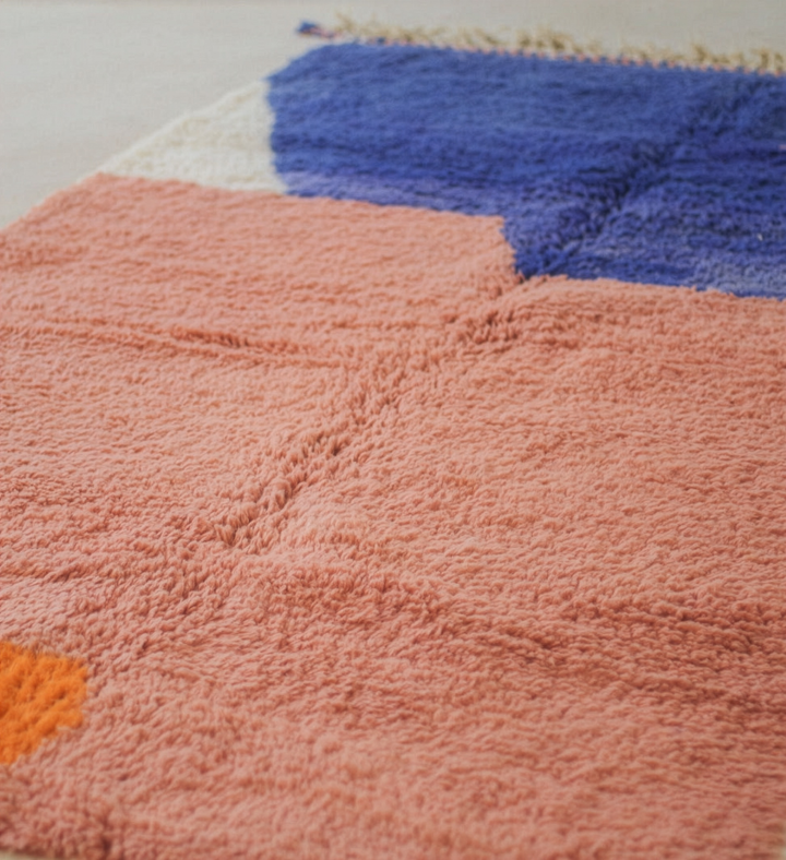 Custom Beni Ourain Rug | Abstract Cobalt Blue &amp; Dusty Pink Color Block