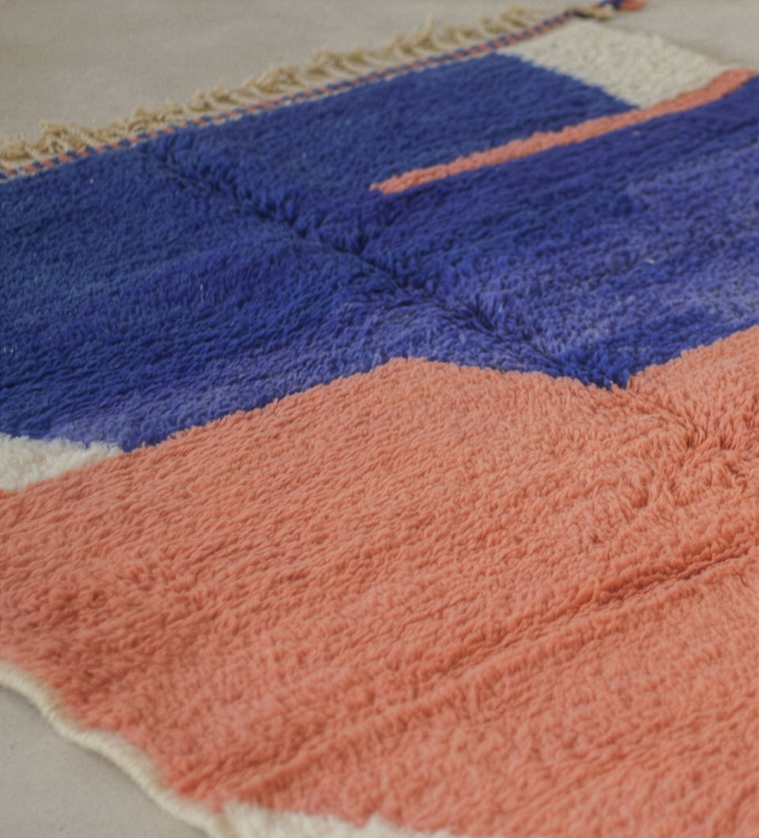 Custom Beni Ourain Rug | Abstract Cobalt Blue &amp; Dusty Pink Color Block
