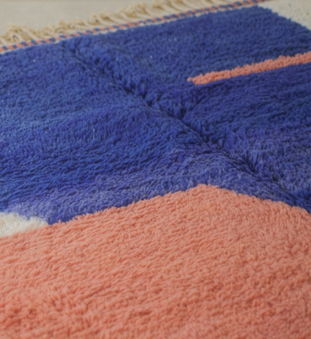 Custom Beni Ourain Rug | Abstract Cobalt Blue &amp; Dusty Pink Color Block