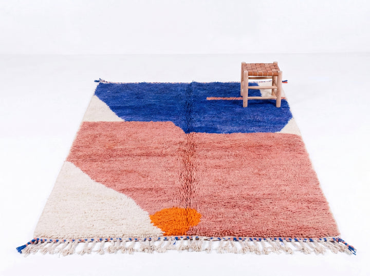 Custom Beni Ourain Rug | Abstract Cobalt Blue &amp; Dusty Pink Color Block