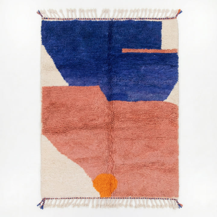 Custom Beni Ourain Rug | Abstract Cobalt Blue &amp; Dusty Pink Color Block