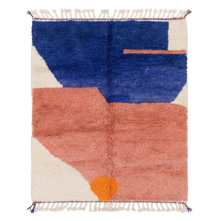 Custom Beni Ourain Rug | Abstract Cobalt Blue &amp; Dusty Pink Color Block