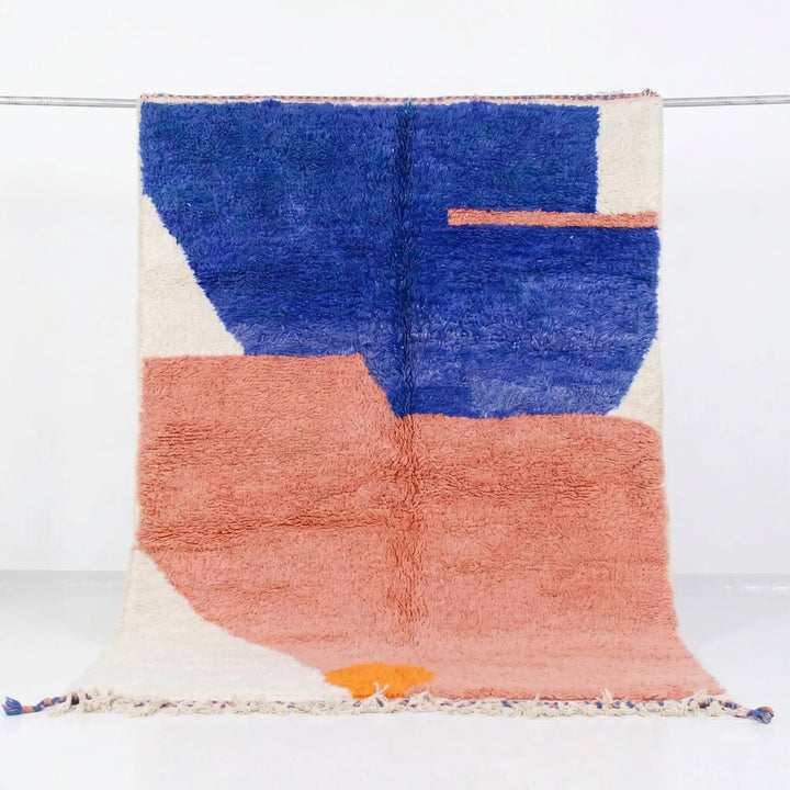 Custom Beni Ourain Rug | Abstract Cobalt Blue &amp; Dusty Pink Color Block