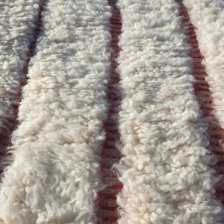 Custom Beni Ourain Rug | Abstract Cream with Deep Red Linear Geometric Design