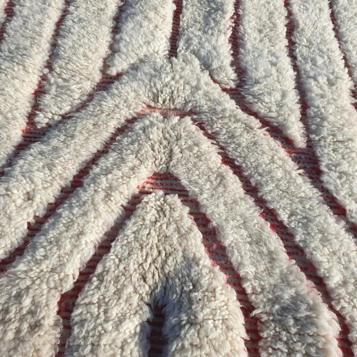 Custom Beni Ourain Rug | Abstract Cream with Deep Red Linear Geometric Design