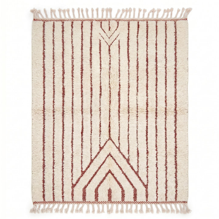 Custom Beni Ourain Rug | Abstract Cream with Deep Red Linear Geometric Design
