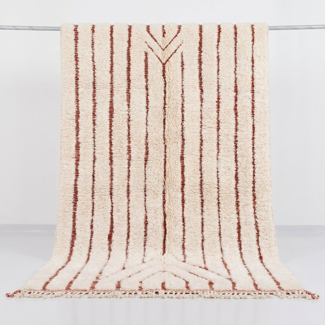 Custom Beni Ourain Rug | Abstract Cream with Deep Red Linear Geometric Design