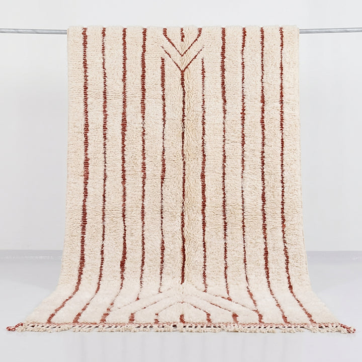 Custom Beni Ourain Rug | Abstract Cream with Deep Red Linear Geometric Design