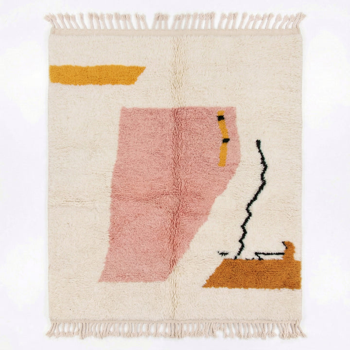 Tapis Beni Ourain personnalisé | Tapis marocain géométrique abstrait rose et ocre