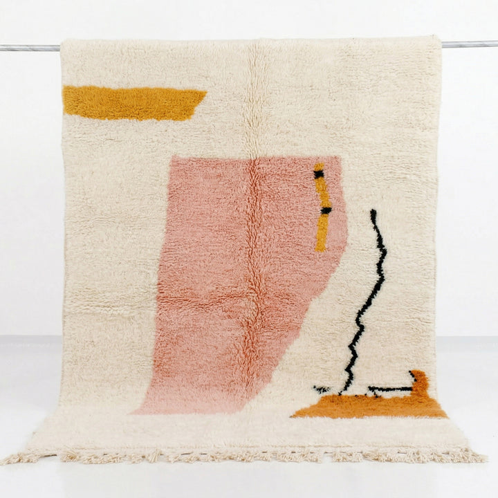 Authentic Custom Beni Ourain Rug | Abstract Geometric Pink &amp; Ochre