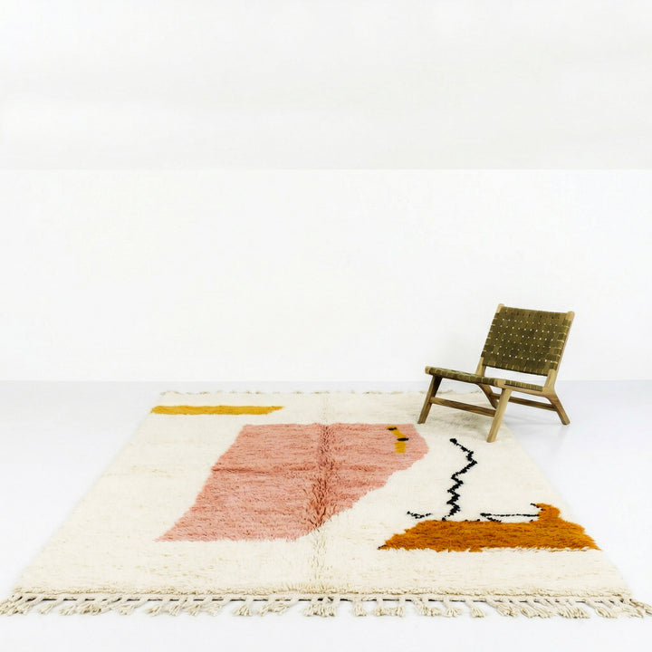 Authentic Custom Beni Ourain Rug | Abstract Geometric Pink &amp; Ochre