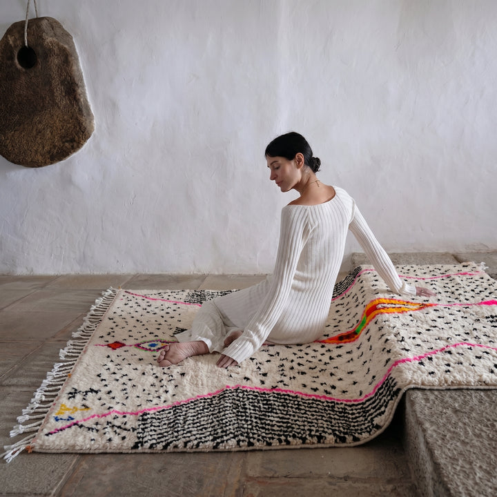 Custom Beni Ourain Rug | Abstract Geometric Accents &amp; Black Dots