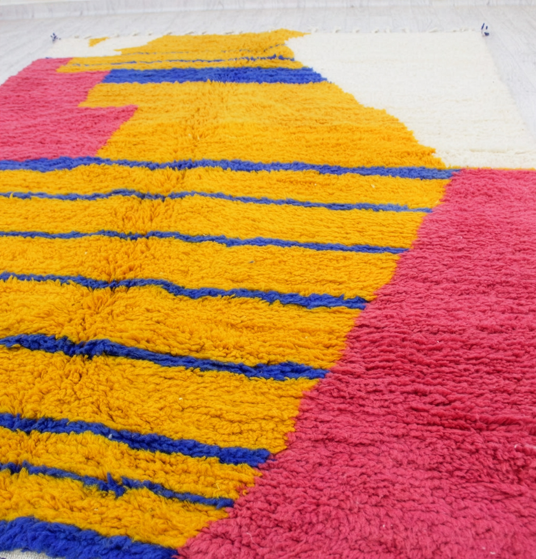 Custom Beni Ourain Rug | Abstract Mustard, Pink &amp; Cobalt Blue Color Block