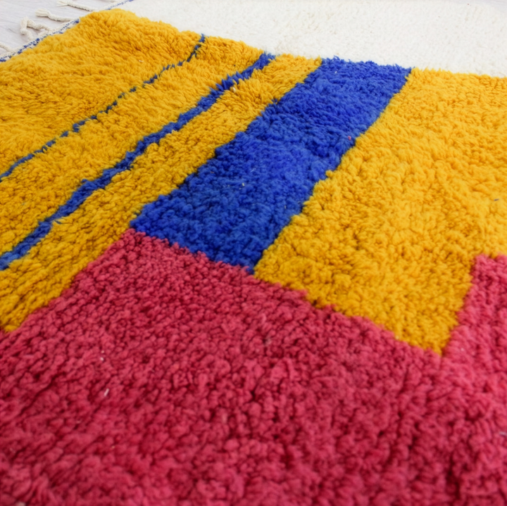 Custom Beni Ourain Rug | Abstract Mustard, Pink &amp; Cobalt Blue Color Block