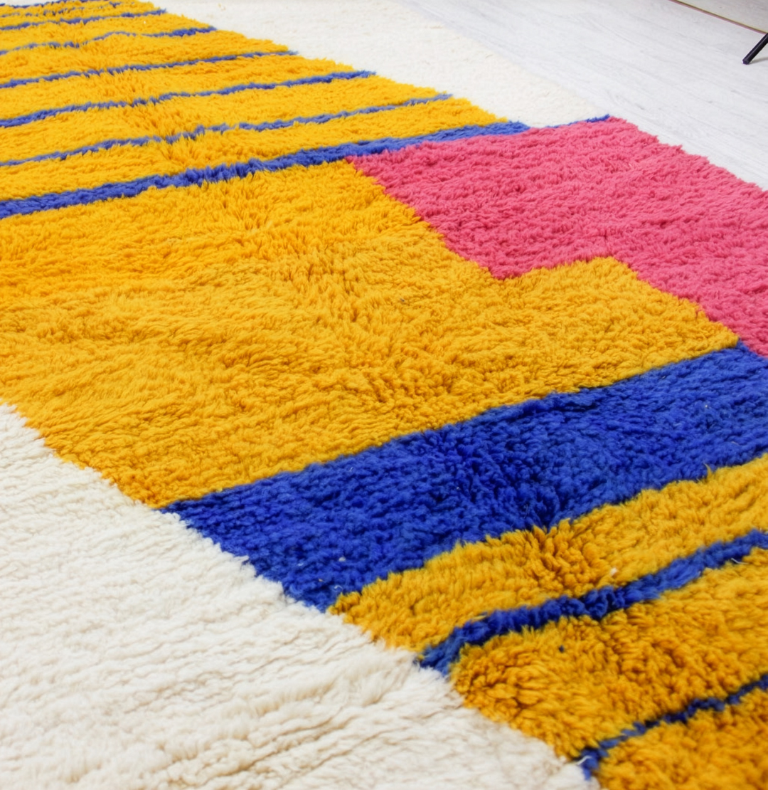 Custom Beni Ourain Rug | Abstract Mustard, Pink &amp; Cobalt Blue Color Block