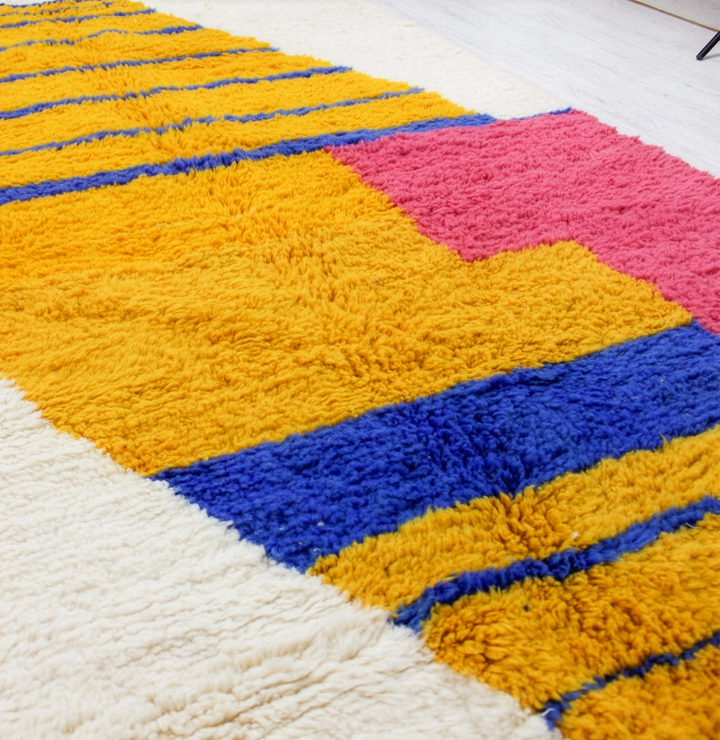 Custom Beni Ourain Rug | Abstract Mustard, Pink &amp; Cobalt Blue Color Block
