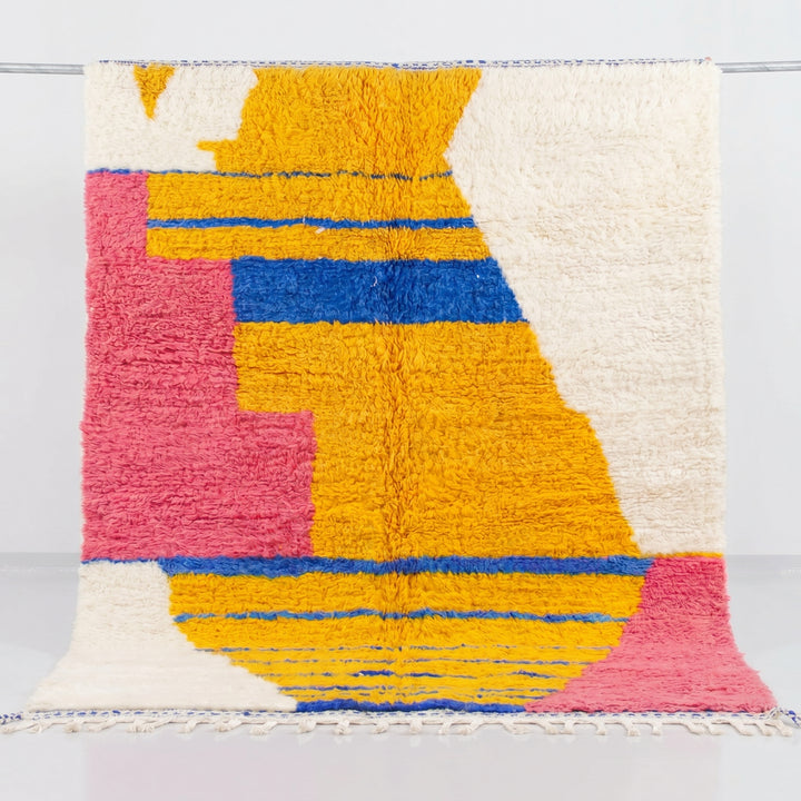 Custom Beni Ourain Rug | Abstract Mustard, Pink &amp; Cobalt Blue Color Block