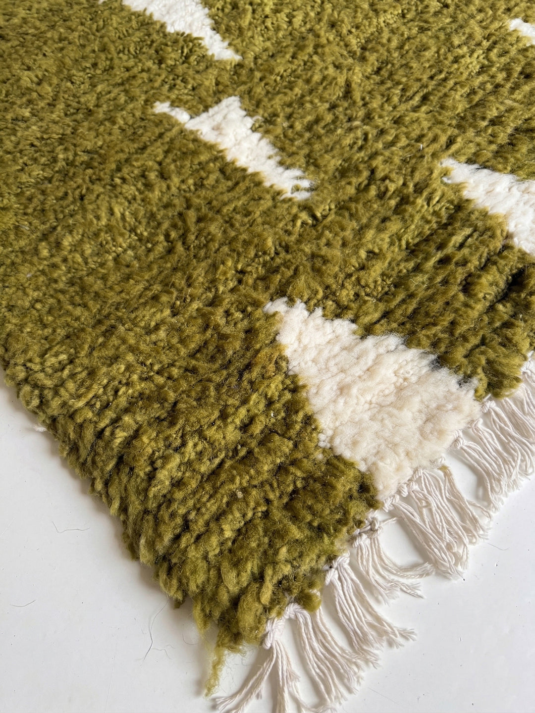 Authentic Custom Beni Ourain Rug | Abstract Olive Green &amp; Cream