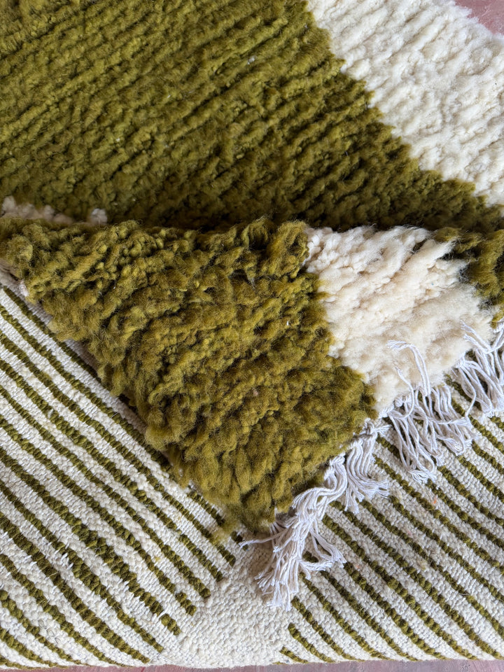 Custom Beni Ourain Rug | Abstract Olive Green &amp; Cream