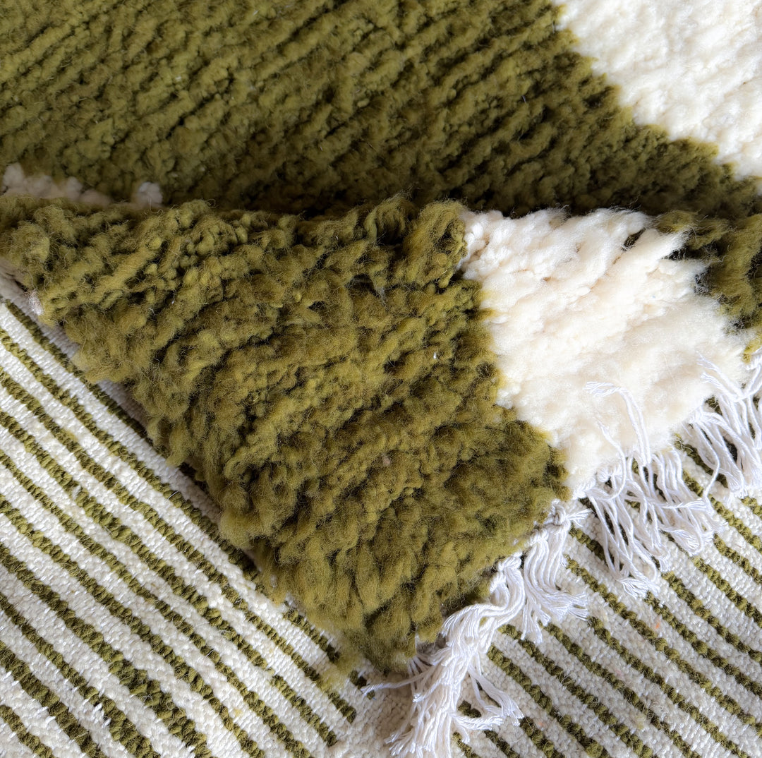 Authentic Custom Beni Ourain Rug | Abstract Olive Green &amp; Cream