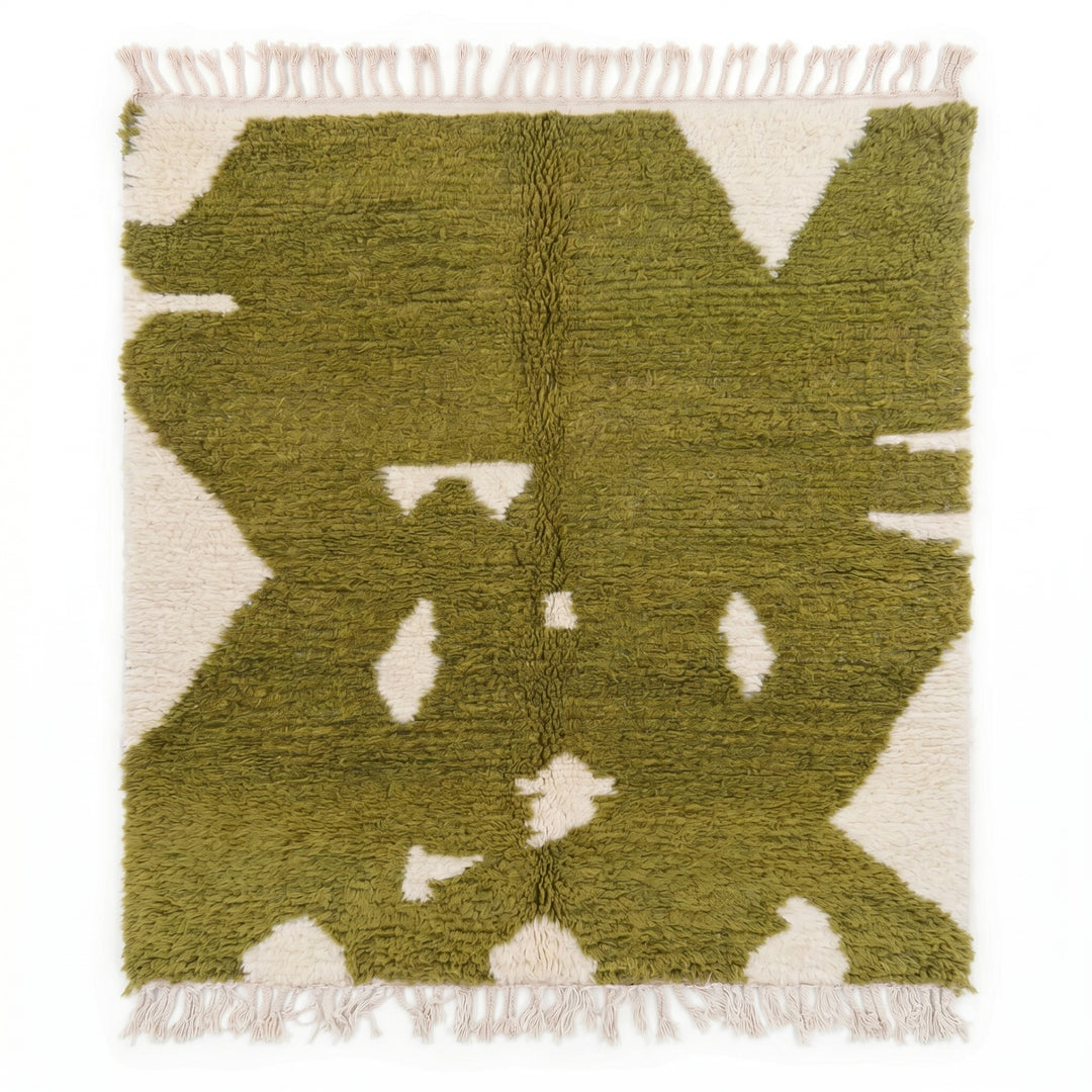 Custom Beni Ourain Rug | Abstract Olive Green &amp; Cream