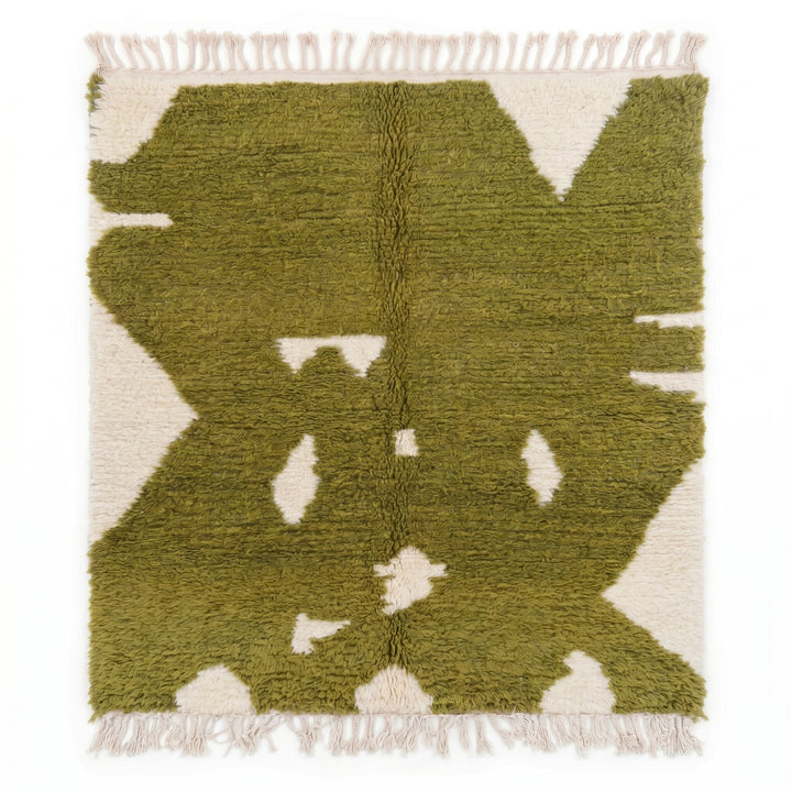Authentic Custom Beni Ourain Rug | Abstract Olive Green &amp; Cream