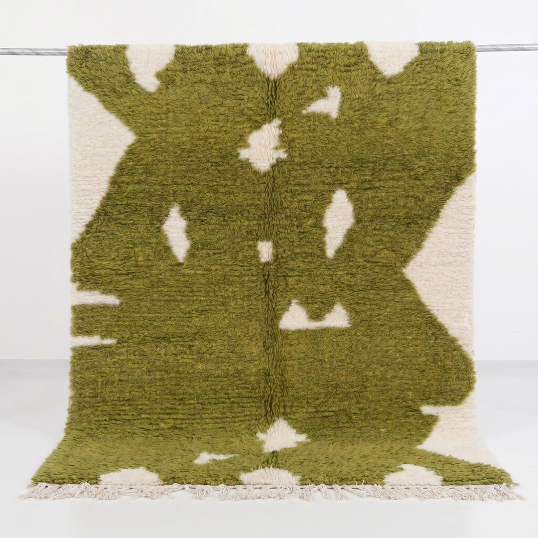 Authentic Custom Beni Ourain Rug | Abstract Olive Green &amp; Cream