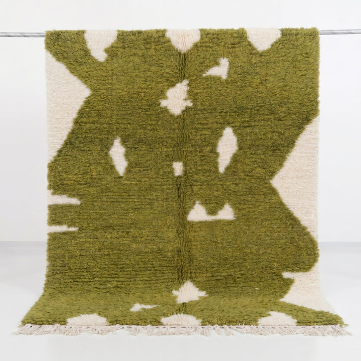 Authentic Custom Beni Ourain Rug | Abstract Olive Green &amp; Cream
