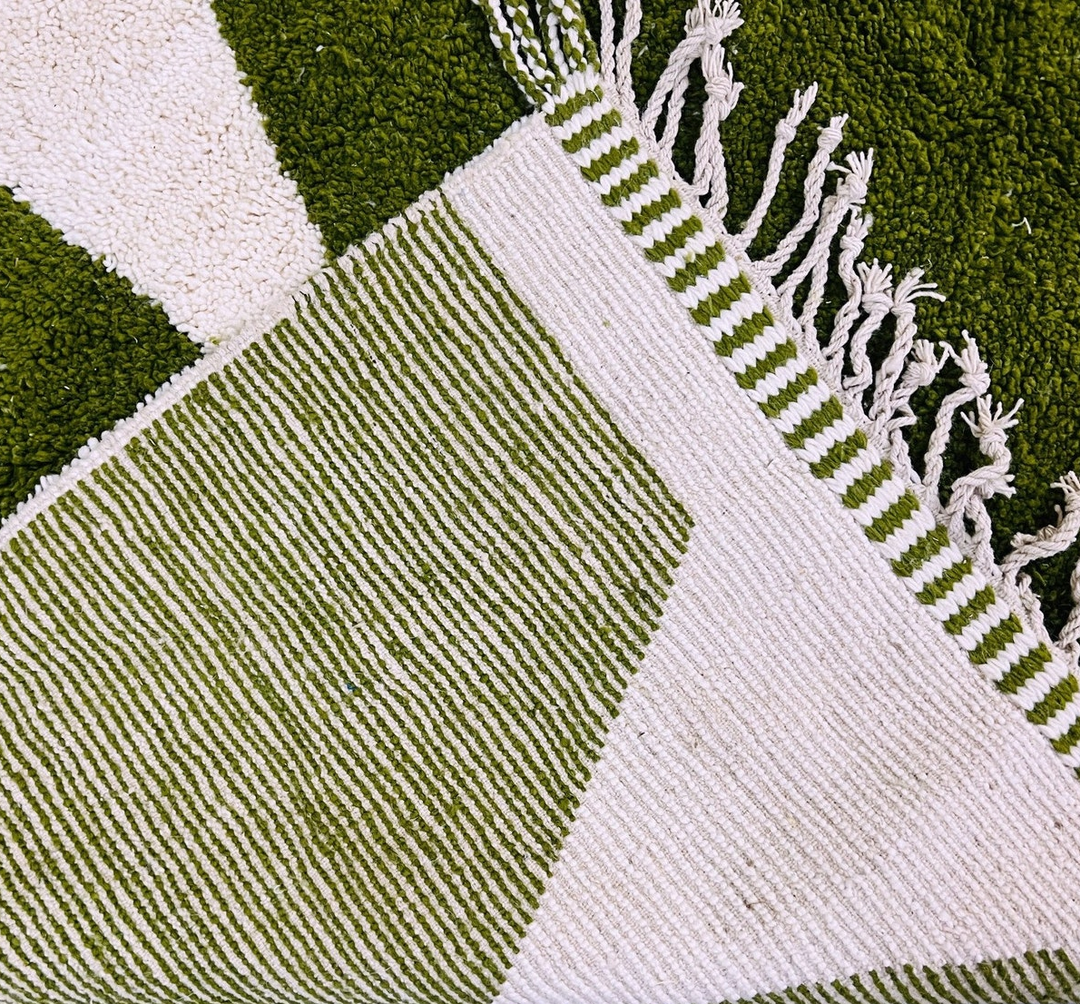 Custom Beni Ourain Rug | Abstract Olive Green &amp; Cream Geometric