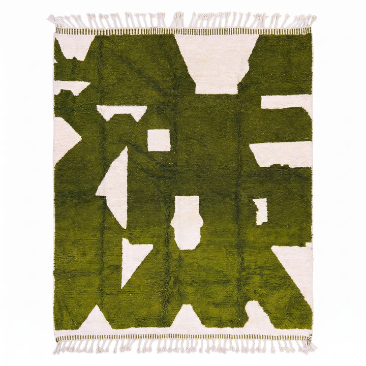 Custom Beni Ourain Rug | Abstract Olive Green &amp; Cream Geometric