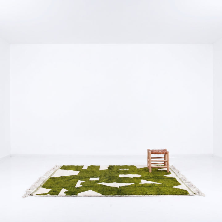 Custom Beni Ourain Rug | Abstract Olive Green &amp; Cream Geometric