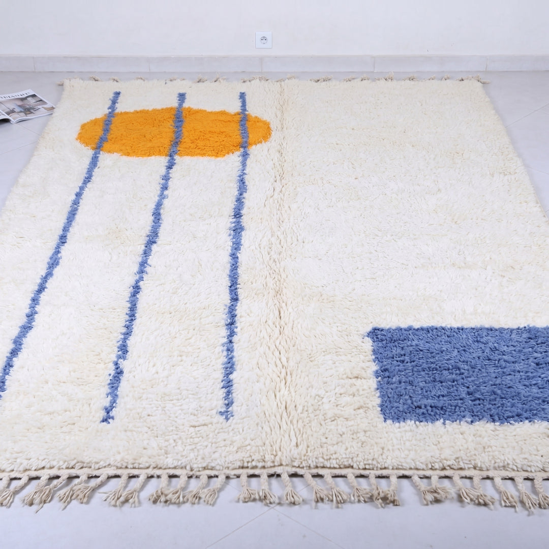 Custom Beni Ourain Rug | Abstract Orange Sun &amp; Blue Geometric