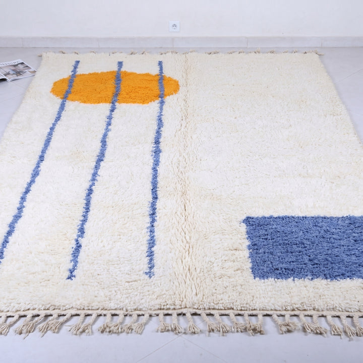 Custom Beni Ourain Rug | Abstract Orange Sun &amp; Blue Geometric