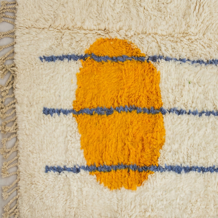 Custom Beni Ourain Rug | Abstract Orange Sun &amp; Blue Geometric