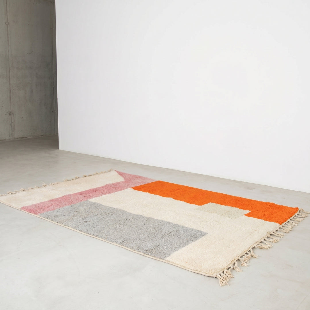 Custom Beni Ourain Rug | Abstract Orange, Gray &amp; Rose Color Block
