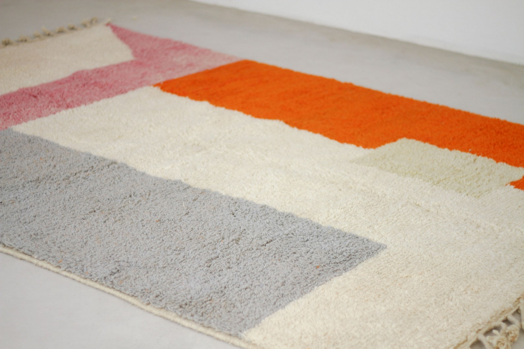 Custom Beni Ourain Rug | Abstract Orange, Gray &amp; Rose Color Block