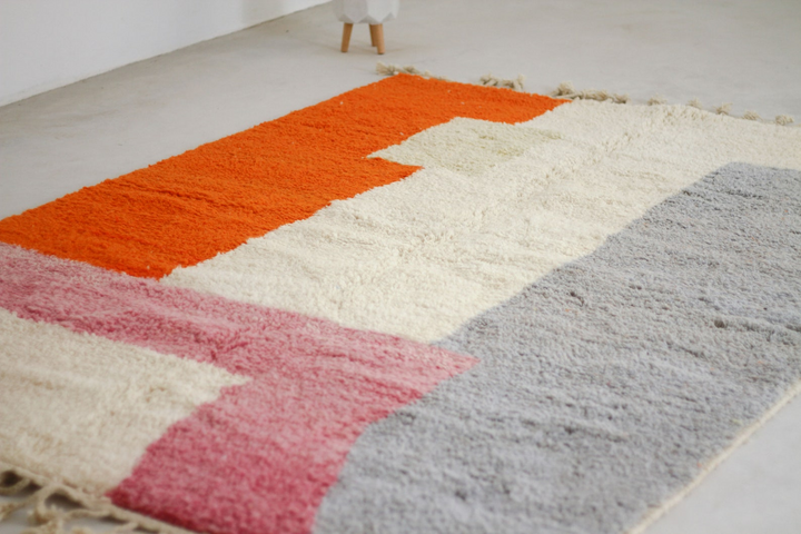 Custom Beni Ourain Rug | Abstract Orange, Gray &amp; Rose Color Block