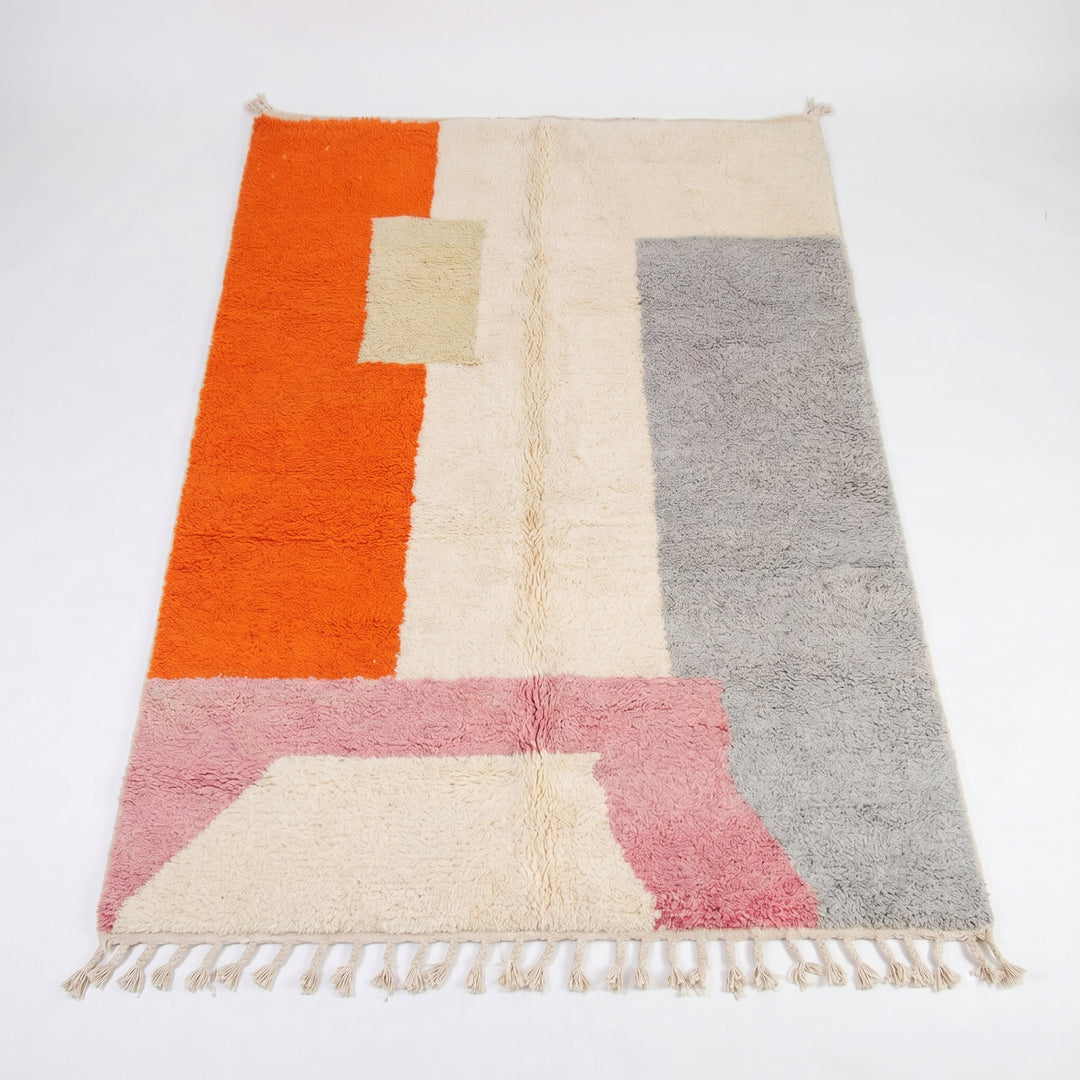 Custom Beni Ourain Rug | Abstract Orange, Gray &amp; Rose Color Block