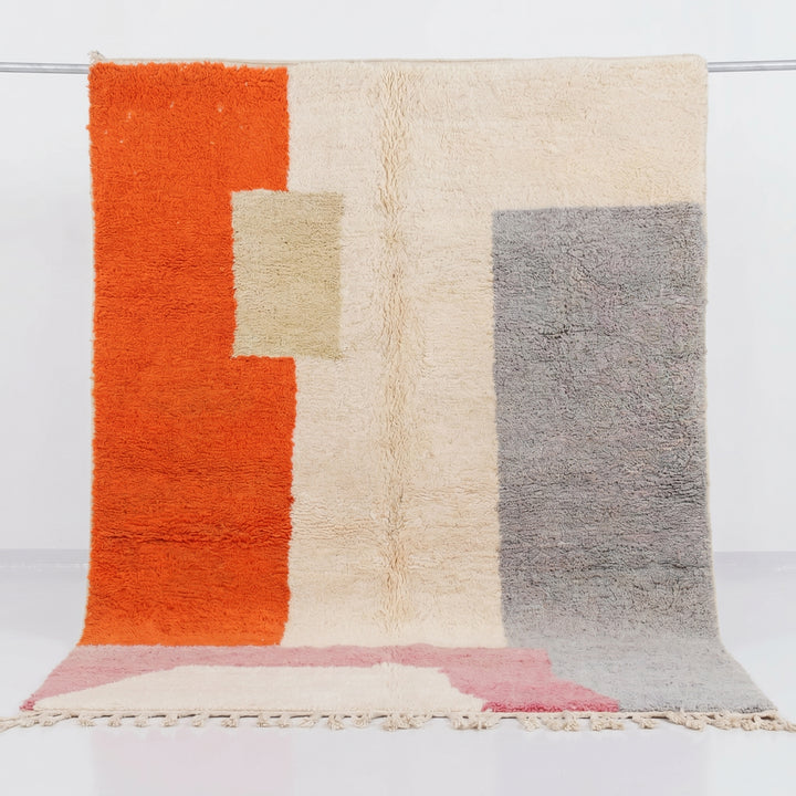 Custom Beni Ourain Rug | Abstract Orange, Gray &amp; Rose Color Block