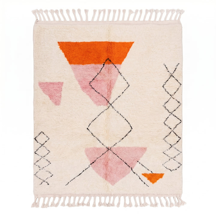 Tapis Beni Ourain personnalisé | Art géométrique abstrait pêche, rose et orange