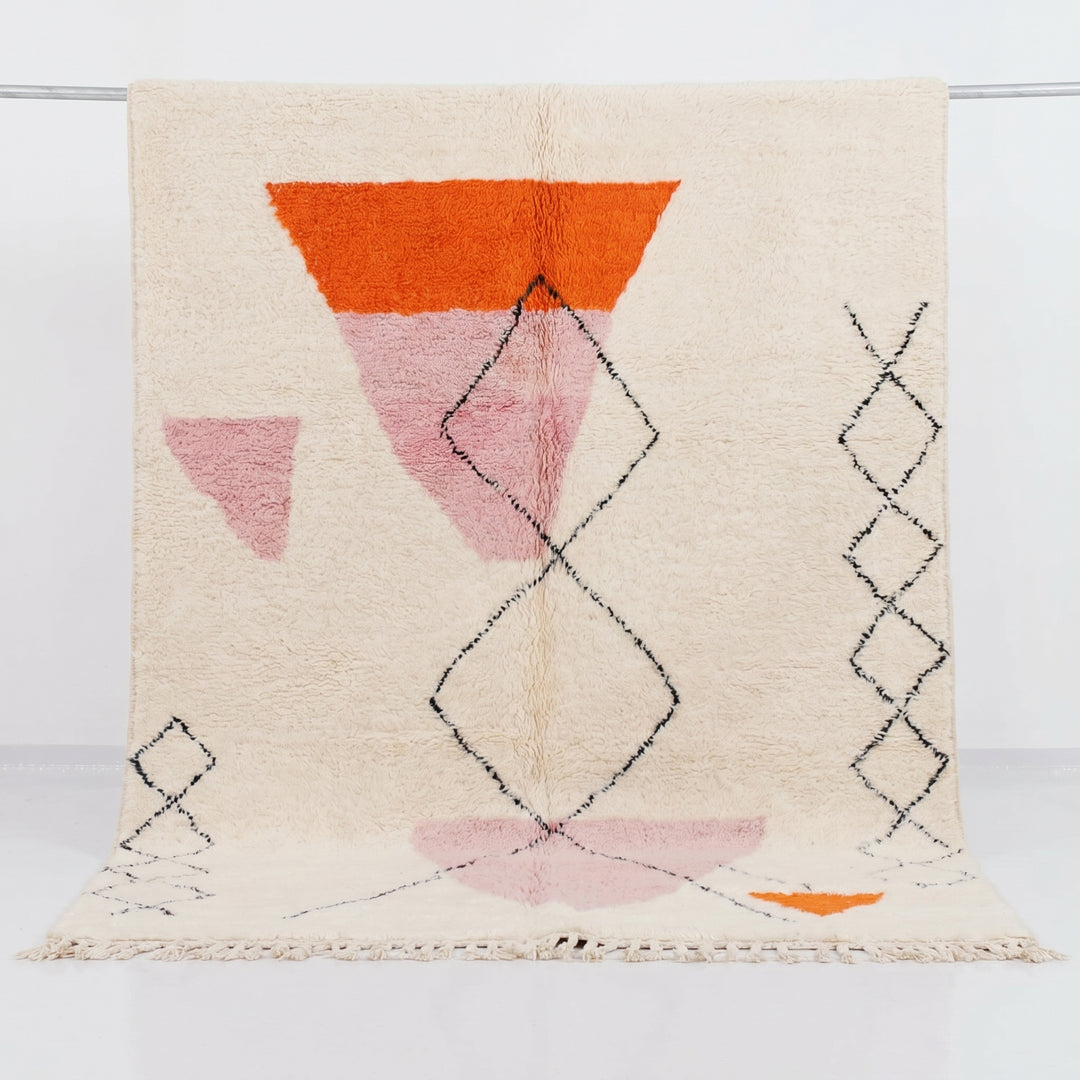Tapis Beni Ourain personnalisé | Art géométrique abstrait pêche, rose et orange