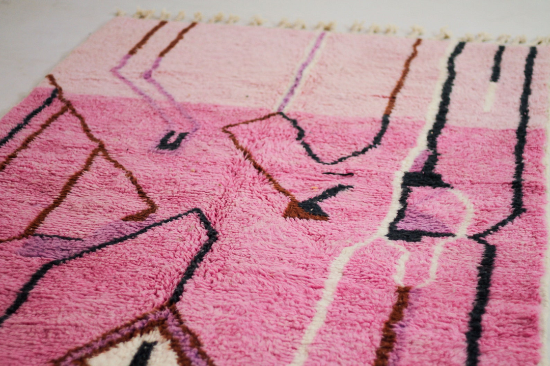 Custom Beni Ourain Rug | Abstract Pink Color Block &amp; Geometric Line Art