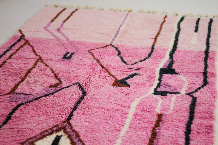 Custom Beni Ourain Rug | Abstract Pink Color Block &amp; Geometric Line Art