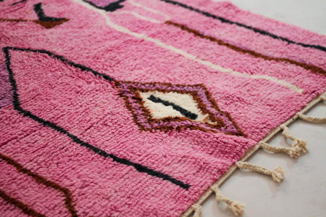 Custom Beni Ourain Rug | Abstract Pink Color Block &amp; Geometric Line Art