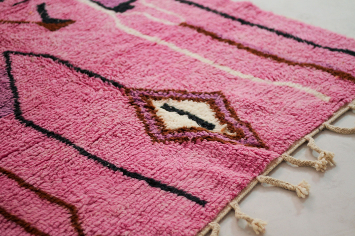 Custom Beni Ourain Rug | Abstract Pink Color Block &amp; Geometric Line Art