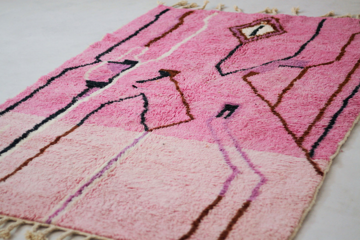 Custom Beni Ourain Rug | Abstract Pink Color Block &amp; Geometric Line Art