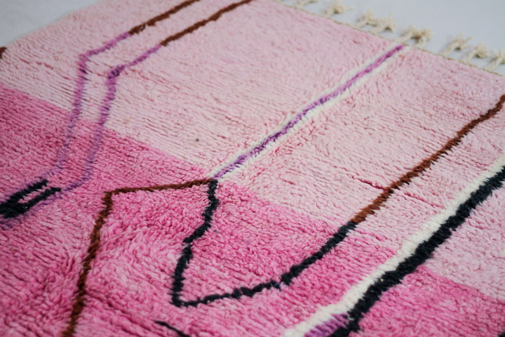 Custom Beni Ourain Rug | Abstract Pink Color Block &amp; Geometric Line Art