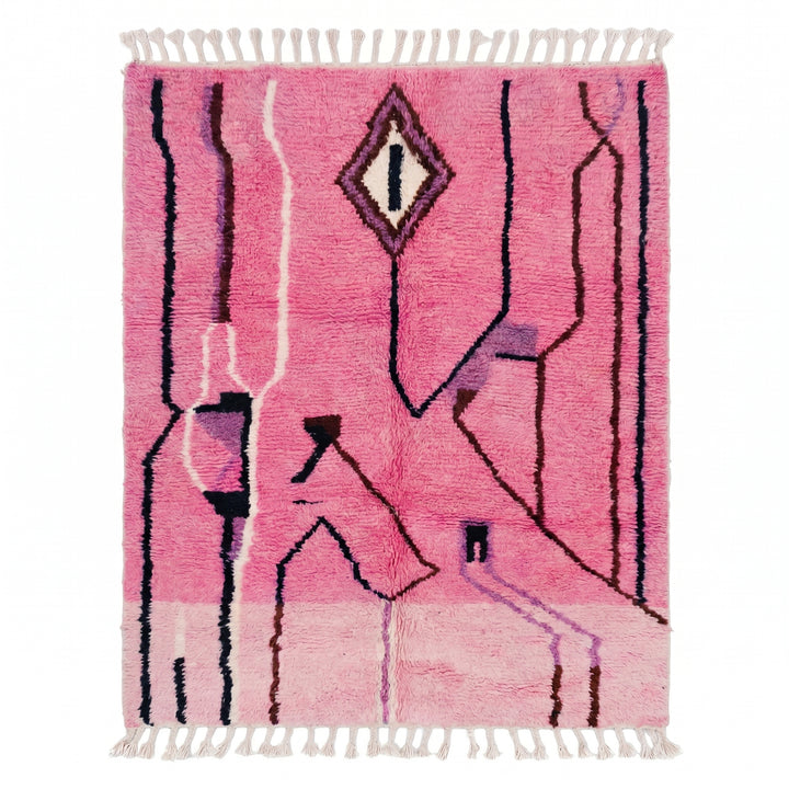 Custom Beni Ourain Rug | Abstract Pink Color Block &amp; Geometric Line Art