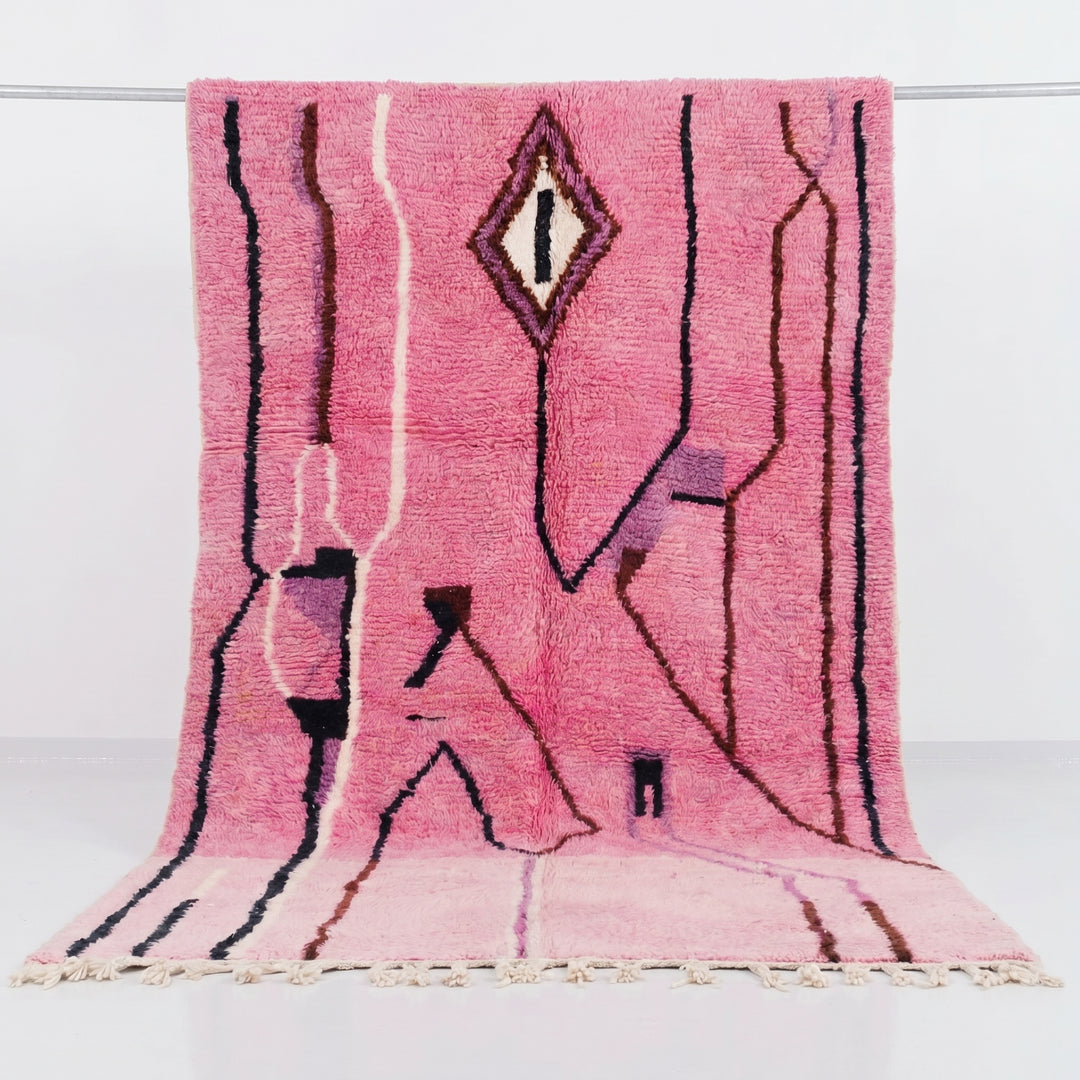 Custom Beni Ourain Rug | Abstract Pink Color Block &amp; Geometric Line Art